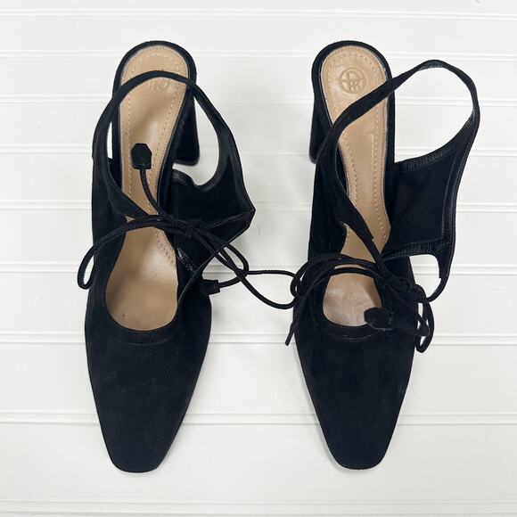 The Row Camil Suede Tie Front Pump Black Heel Almond Toe - Picture 8 of 10